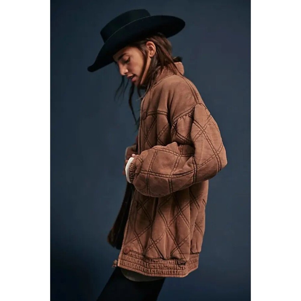 Free People Juno Jacket Quilted Oversized Bomber Zipper Oiled Oak S NEW - Picture 2 of 5